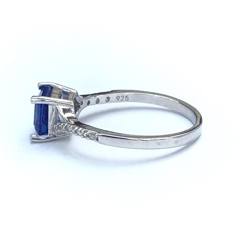 Created Blue Sapphire Sterling Silver Ring - Picture 7 of 8